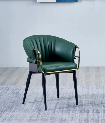 Green dining chair, designer wood legs, faux leather chairs, stainless steel furniture
