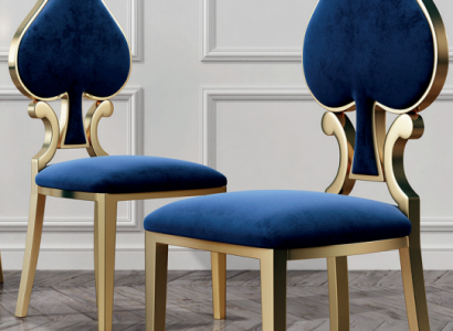 Blue-Gold Dining Room Chair Modern Single Seater Upholstered and Wood Chairs