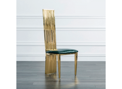 Gold-Green Dining Room High Chair Luxurious Single Seat Wood Upholstered Chairs
