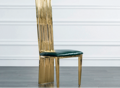 Gold-Green Dining Room High Chair Luxurious Single Seat Wood Upholstered Chairs