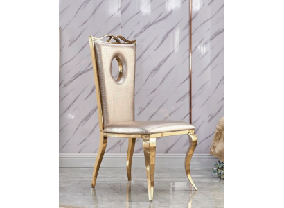 Beige Dining Chair Modern Single-Seater Faux Leather Chair Stainless Steel Furniture