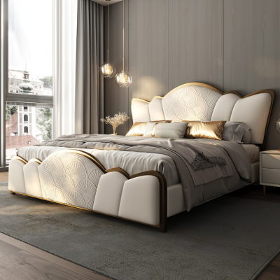 Bedroom furniture stylish white double bed modern leather beds