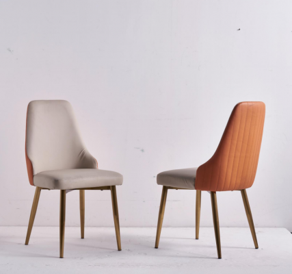 Orange-beige dining chairs luxury leather chairs kitchen chair wooden furniture