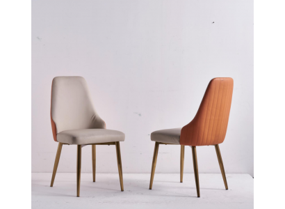 Orange-beige dining chairs luxury leather chairs kitchen chair wooden furniture