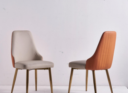 Orange-beige dining chairs luxury leather chairs kitchen chair wooden furniture