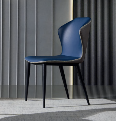 Black-Blue Dining Chair Wooden Legs Stylish Faux Leather Chairs Chair