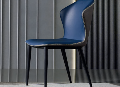 Black-Blue Dining Chair Wooden Legs Stylish Faux Leather Chairs Chair
