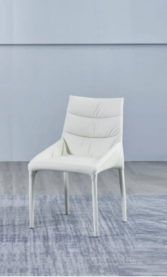Dining room white single-seater designer chair with wooden frame and armrests.
