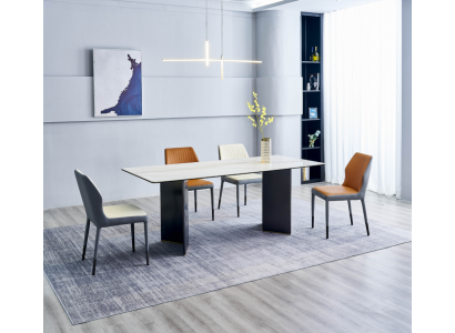 White tabletop designer dining room furniture 4x faux leather chairs luxury set