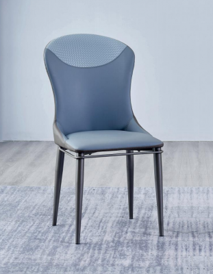 Blue dining chair without armrests, wooden chairs, designer leather chairs.