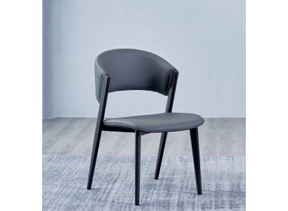 Gray leather chair, elegant dining chairs, upholstered single-seaters, wooden chairs
