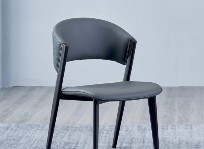 Gray leather chair, elegant dining chairs, upholstered single-seaters, wooden chairs