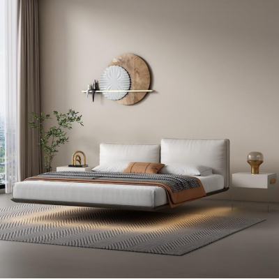 White wall bed designer LED bed modern bedroom double bed new