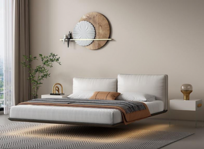 White wall bed designer LED bed modern bedroom double bed new