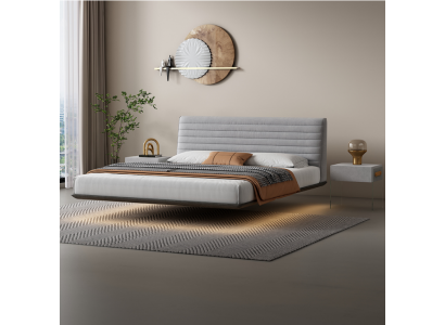 Gray Wall Bed Designer Bedroom LED Beds Modern Double Beds