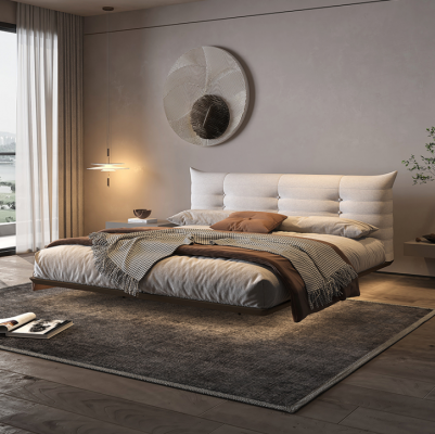 White bedroom bed designer wall bed LED beds wooden frame furniture