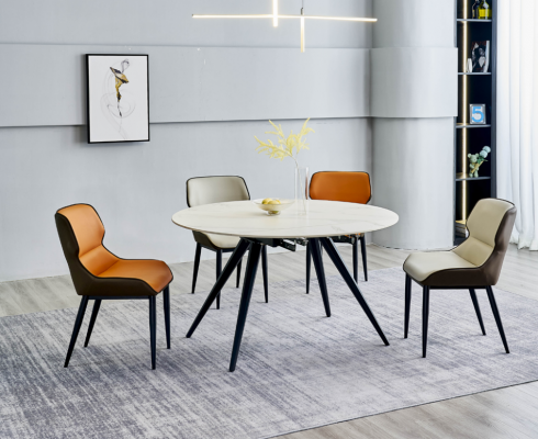 Beige Round Dining Table Round Table 4x Upholstered Chairs Designer Dining Room