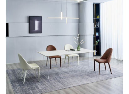 Dining room furniture white dining table 4x faux leather design chairs dining set