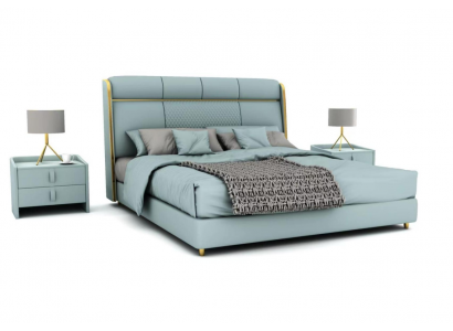 Bedroom blue double bed designer beds wooden frame luxury furniture
