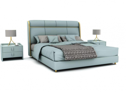Bedroom blue double bed designer beds wooden frame luxury furniture