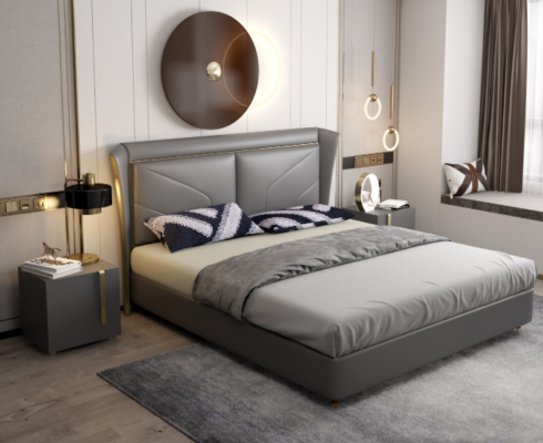 Gray bedroom double bed designer beds wooden frame leather beds