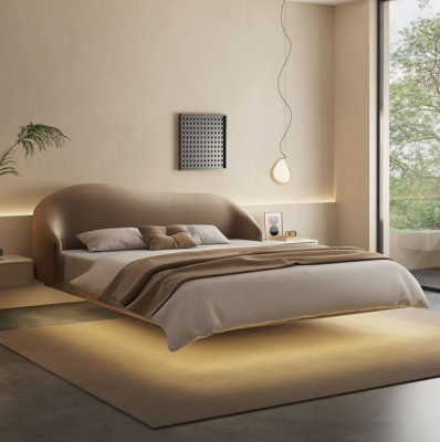 Beige wall bed designer bedroom beds luxury double beds wood