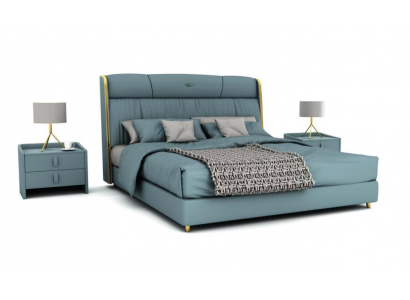 Blue bedroom double bed designer furniture LED bed wood textile beds