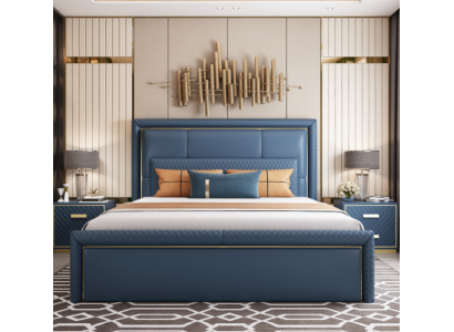 Large Blue Bedroom Bed Designer Double Beds Faux Leather Beds