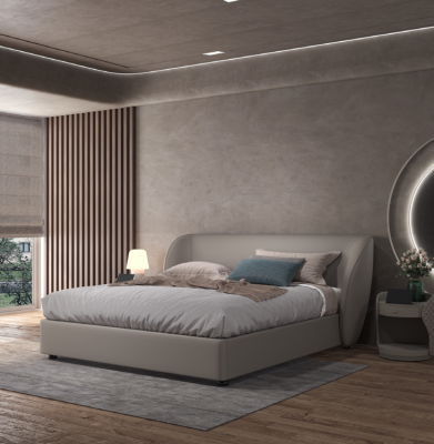 Gray designer bedroom double bed textile beds wood leather beds