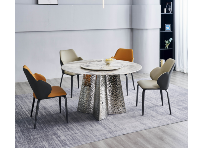 Modern dining group designer dining table 4x faux leather chairs luxury 5-piece set