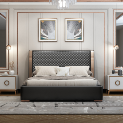 Bedroom beds gray leather bed modern furniture wooden frame beds