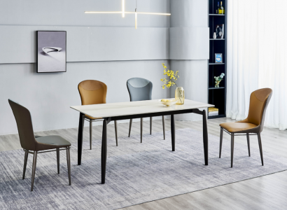 Dining room set designer white dining table 4x leather chairs seating group 5-piece