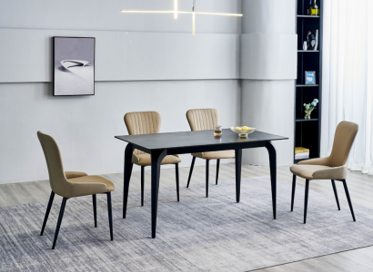 Dining room furniture designer black table stainless steel luxury upholstered chairs