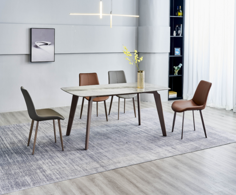 Dining room furniture designer rectangular table 4x upholstered chairs luxury 5-piece set