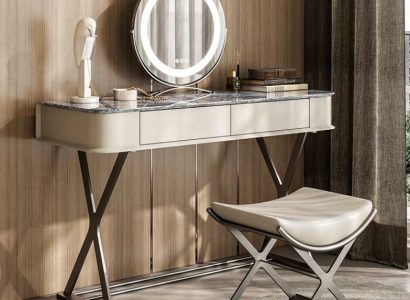 Beige Makeup Table Design Bedroom Furniture Luxury Wooden Makeup Tables