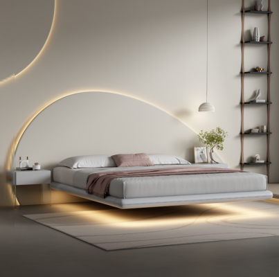 Gray wall bed modern bedroom furniture wood frame LED beds new