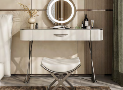 White dressing table with mirror Designer cosmetic table with drawers