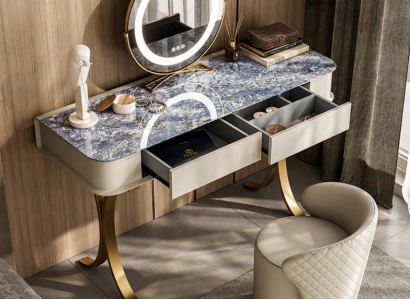 Bedroom Beige Vanity Table Designer Makeup Table 2x Drawers