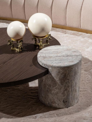 Living room set sofa armchair brown fabric coffee table set 5-piece RTV