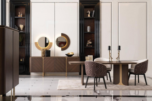 Dining set Dining nook Dining room Dining table Chairs 10-piece Brown Wood Sideboard