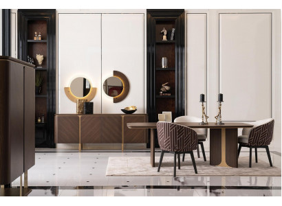 Dining set Dining nook Dining room Dining table Chairs 10-piece Brown Wood Sideboard