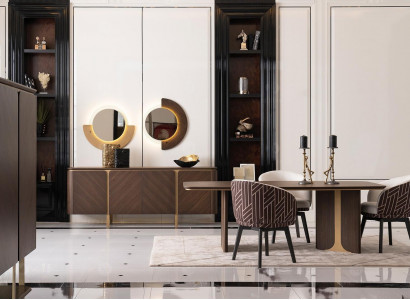 Dining set Dining nook Dining room Dining table Chairs 10-piece Brown Wood Sideboard