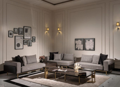 Living Room Suite Sofa Coffee Tables 5-piece Fabric Sofa Gray Wood Set
