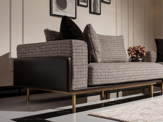 Living Room Suite Sofa Coffee Tables 5-piece Fabric Sofa Gray Wood Set