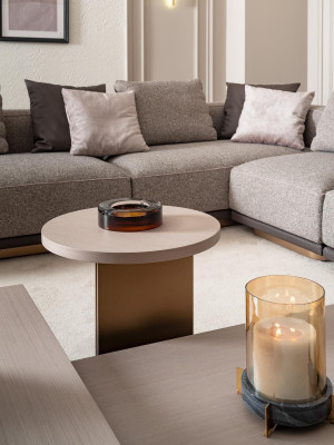 Living room set: corner sofa, coffee tables, 5-piece, gray.