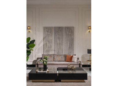 Complete living room three-seater coffee tables gray 3-piece fabric sofa couch