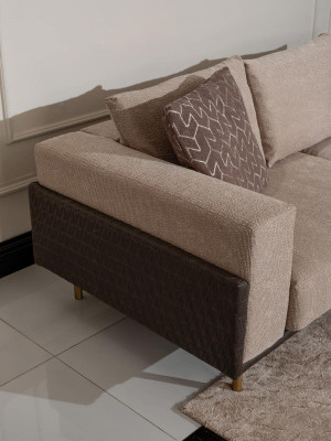 Complete living room sofa coffee tables 6-piece fabric sofa beige wood modern