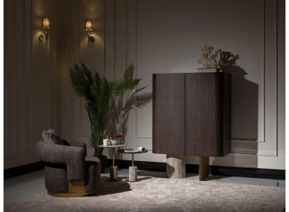 Living Room Complete Armchairs Side Tables 4-Piece Fabric Brown Wood Bar