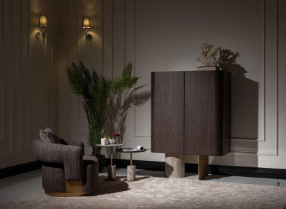 Living Room Complete Armchairs Side Tables 4-Piece Fabric Brown Wood Bar