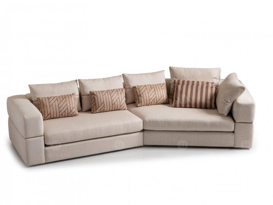 Set of furniture: corner sofa, armchair, fabric sofa, TV lowboard, beige, modern 3-piece set.